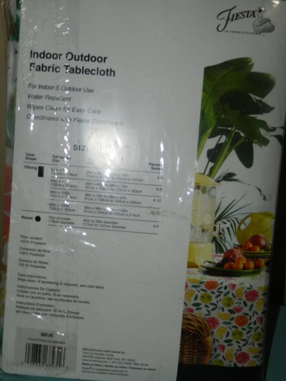 Fiesta Indoor Outdoor Fabric Tablecloth Tropical Fruit 60x102 NEW
